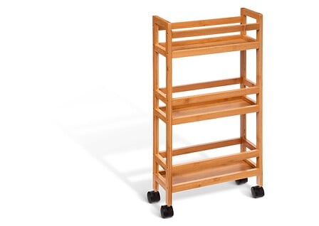Desserte à roulettes fine 3 niveaux bambou naturel – chariot de rangement