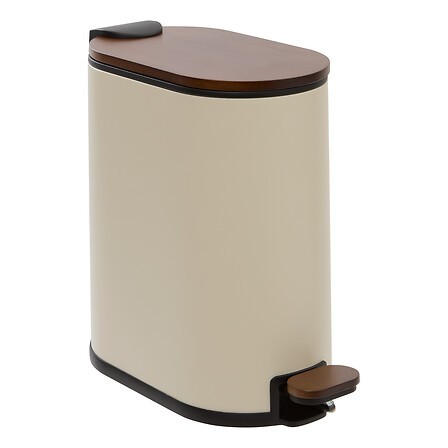 Poubelle 5 L bambou métal beige à pédale