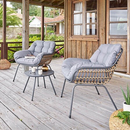 Salon de jardin duo PAOPAO gris graphite 2 places acier extérieur