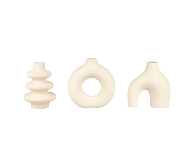 coffret mini vases gres blanc 3 formes deco moderne interieur elegant