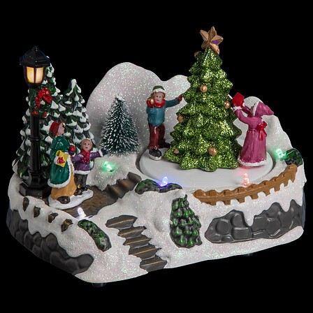 Village de Noël lumineux sapin et enfants 6 LED | Irisia Maison