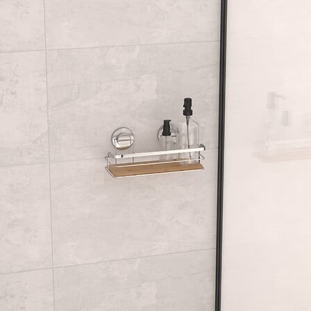 Étagère ventouse bambou – rangement mural sans perçage