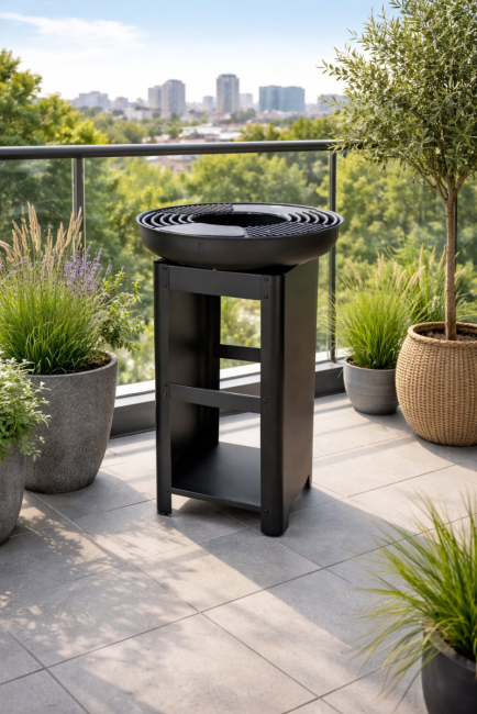 Brasero barbecue Ø61 cm avec support bûches – chauffage extérieur Brasero barbecue 61 cm avec rangement bûches extérieur jardin