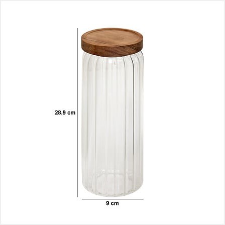 Bocal en verre 1,3 L avec couvercle en acacia | Irisia Maison
