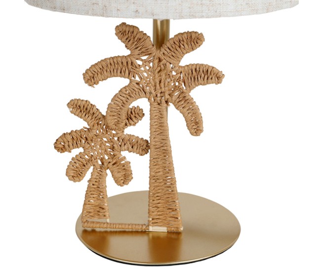 Lampe déco papier métal lin beige écru 18 × 29 cm motif palmiers