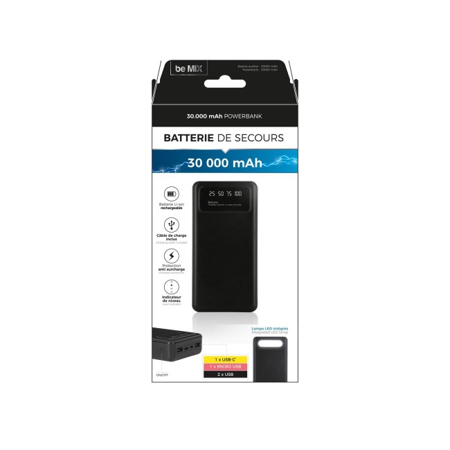 Batterie de secours 30000mAh noire haute capacité Batterie de secours 30000mAh noire haute capacité