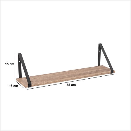 Étagère murale ALIAJ 58 cm avec équerres noir et plateau beige naturel