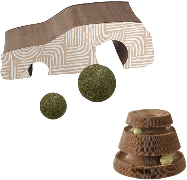 Jouet griffoir pour chat Magique 18cm naturel en carton avec jouet intégré