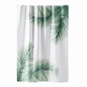 Rideau de douche blanc motif feuilles 180 × 200 cm | Irisia Maison