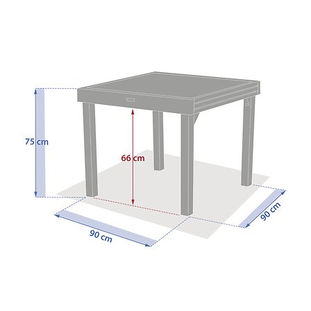 Table de jardin extensible carrée Piazza truffe café 8 places aluminium verre