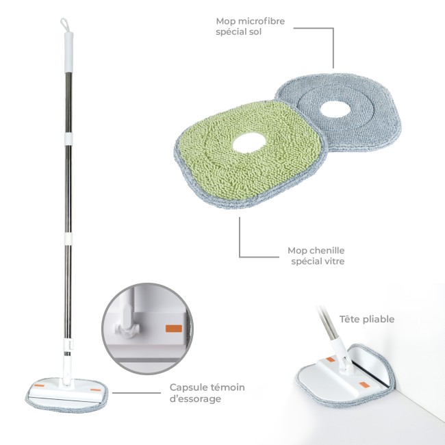 Kit Spin Mop seau 3,8 L 2 mops microfibre | Irisia Maison