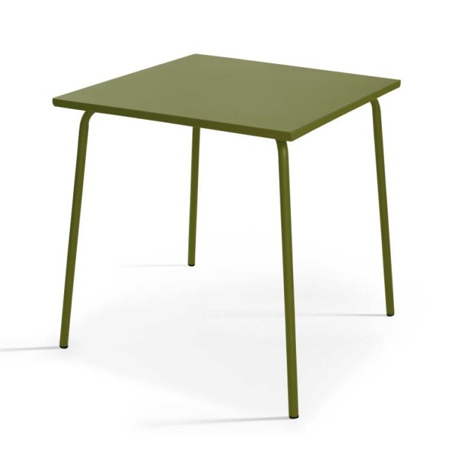 Table bistrot jardin 70x70 cm avec 2 chaises métal kaki PALAVAS