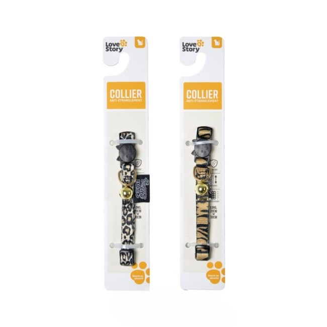 Collier chat anti étranglement avec grelot réglable 20-28 cm polyester