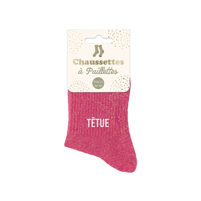 Chaussettes paillettes taille 39‑42 avec message humoristique – mode fun têtue