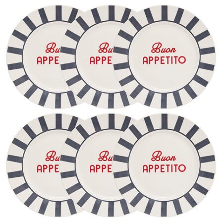 6 assiettes plates Buon Appetito porcelaine 27 cm | Irisia Maison