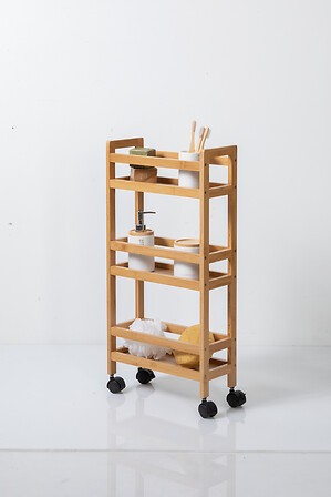 Desserte à roulettes fine 3 niveaux bambou naturel – chariot de rangement