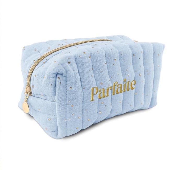 trousse de toilette femme Parfaite bleu ciel gaz de coton 18x12x13 cm trousse de toilette femme Parfaite bleu ciel gaz de coton 18x12x13 cm
