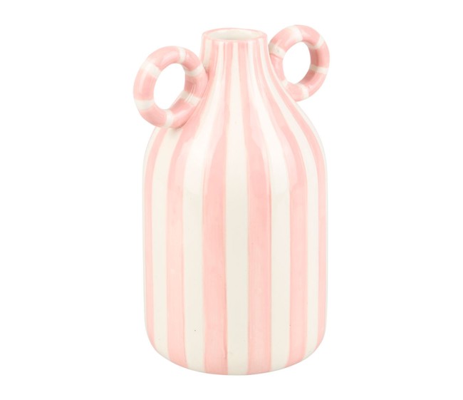 vase ceramique raye blanc rose 20 cm deco italienne mediterraneenne