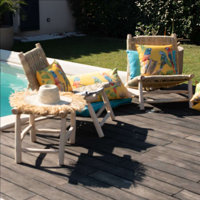 coussin exterieur aras soleil sud etoffe motif exotique anti uv deperlant jardin