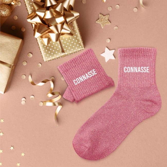 Chaussettes paillettes taille 39‑42 avec message humoristique – mode fun connasse 