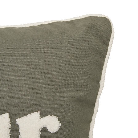 Coussin Brodé Amour 38 x 58 cm Kaki | Irisia Maison