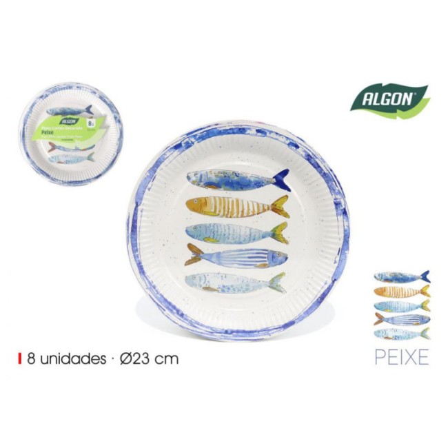 16 assiettes carton Poisson 23 cm multicolores | Irisia Maison