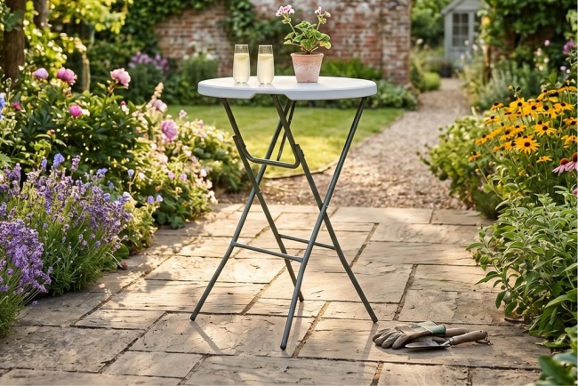 Table mange‑debout pliable ronde Ø 80 cm × H 110 cm pour réceptions et apéros