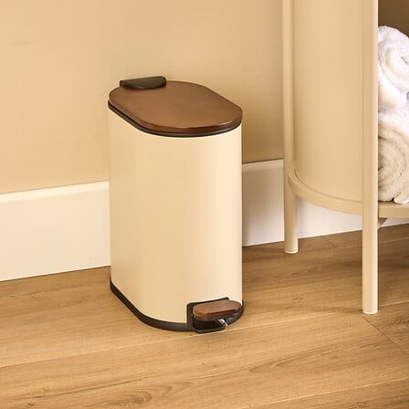 Poubelle 5 L bambou métal beige à pédale