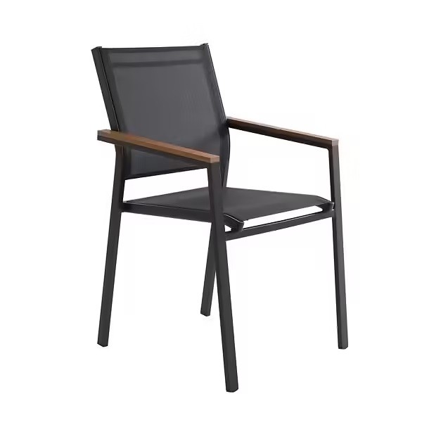 Chaise de jardin aluminium textilène gris avec accoudoirs Jakarta