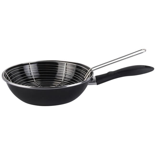 Poêle à frire en acier émaillé noir avec triple revêtement antiadhésif