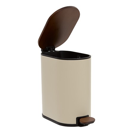 Poubelle 5 L bambou métal beige à pédale