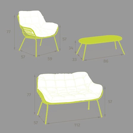 Salon de jardin PAOPAO gris graphite 4 places acier polyester extérieur