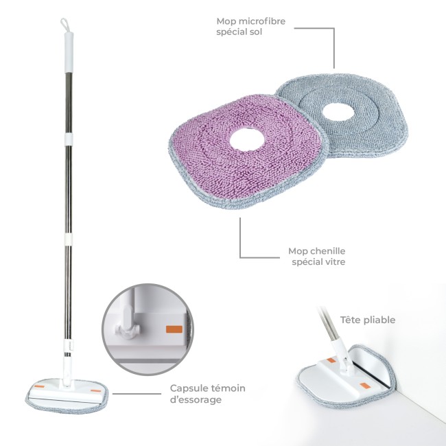 Kit Spin Mop seau 3,8 L 2 mops microfibre | Irisia Maison violet