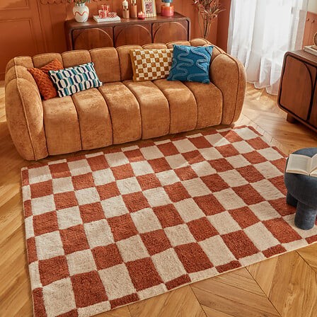 tapis en laine damier marron 160x230 cm Homy