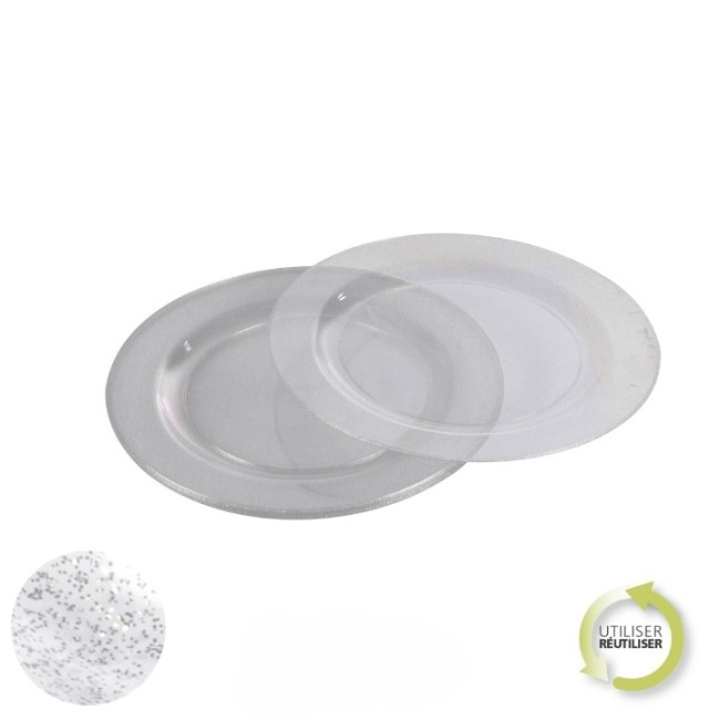 6 assiettes réutilisables paillettes argent 23 cm | Irisia Maison 6 assiettes réutilisables paillettes argent 23 cm | Irisia Maison