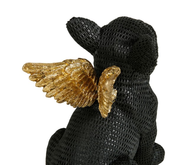 Figurine chien noir polyrésine avec ailes dorées 14 × 20 × 20 cm – décoration intérieure
