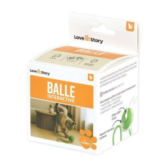Balle interactive USB sonore verte pour chat 5,5 cm