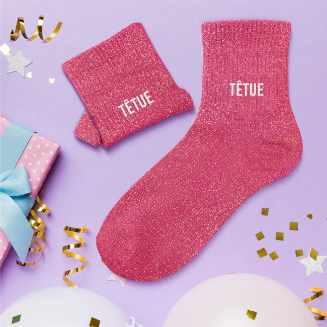 Chaussettes paillettes taille 39‑42 avec message humoristique – mode fun têtue