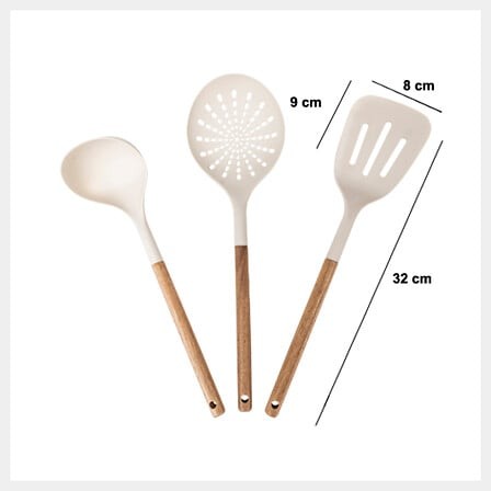 Lot de 3 ustensiles de cuisine acacia et PBT ergonomiques Lot de 3 ustensiles de cuisine acacia et PBT ergonomiques