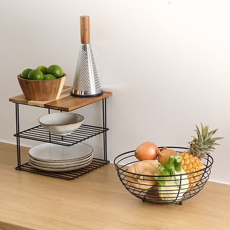 Corbeille à fruits métal et acacia Ø28 cm | Irisia Maison