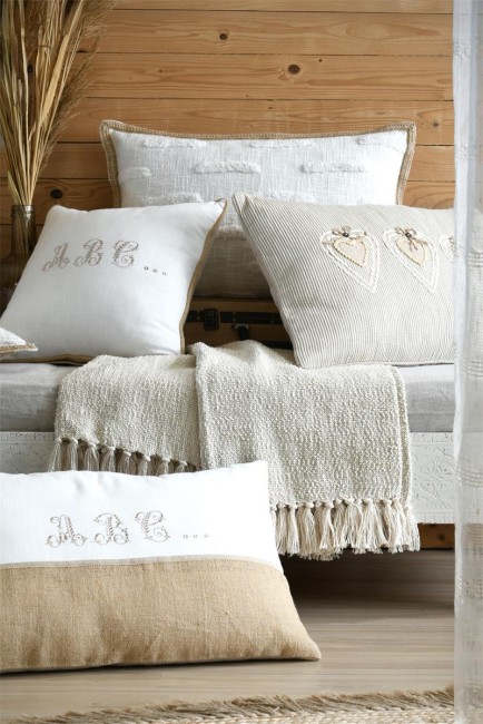 Coussin Josepha blanc 40 × 40 cm coton et jute | Irisia Maison