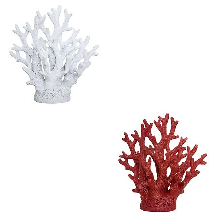 Corail déco résine blanc et rouge H17 cm lot de 2 pièces