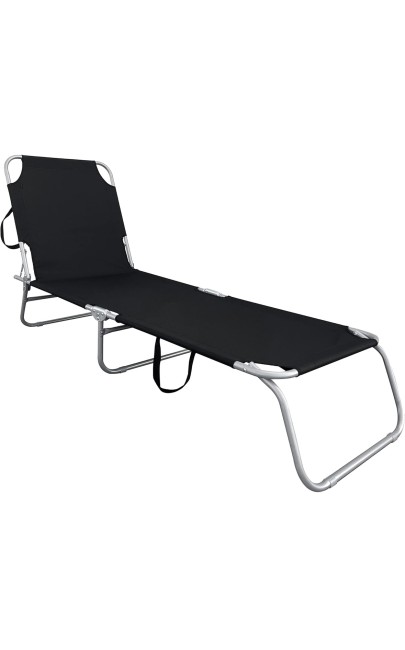 Chaise longue pliante noire bain de soleil extérieur