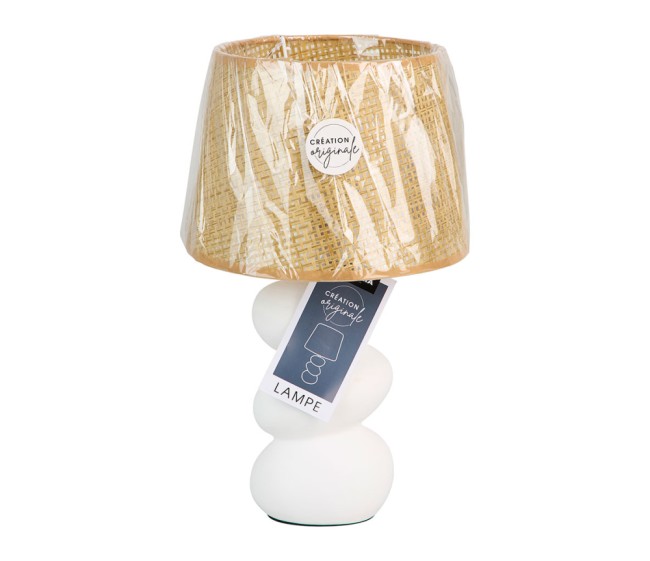 Lampe à poser Moorea céramique blanche et rotin | Irisia Maison