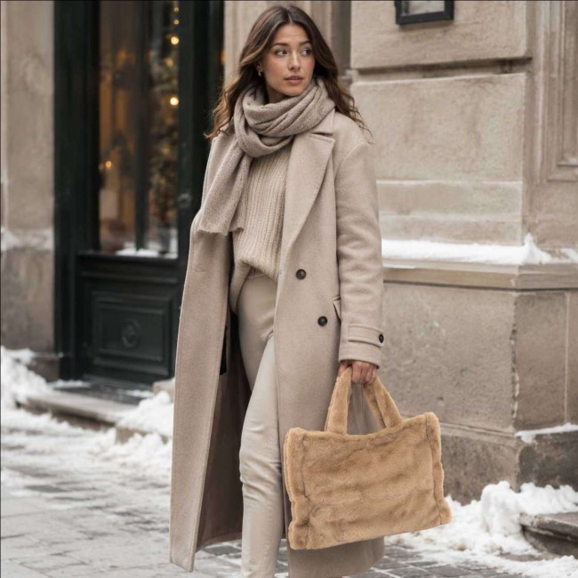 sac cabas beige fausse fourrure 38x30 cm effet doudou sac cabas beige fausse fourrure 38x30 cm effet doudou