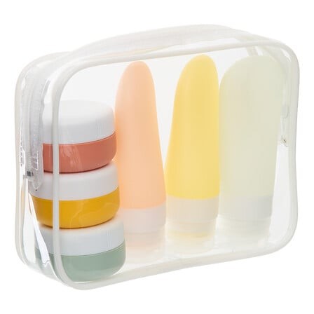 trousse de toilette de voyage en silicone transparent avec accessoires