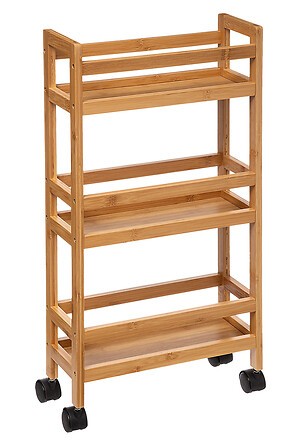 Desserte à roulettes fine 3 niveaux bambou naturel – chariot de rangement
