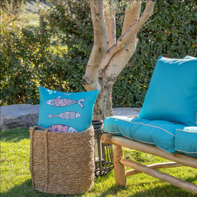 Coussin extérieur fish club Sud Étoffe – coussin exotique anti-UV Coussin extérieur fish club Sud Étoffe – coussin exotique anti-UV