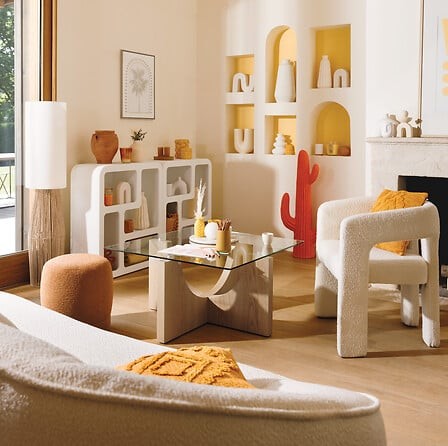 Fauteuil à dîner Amos bouclette blanc design moderne salle à manger