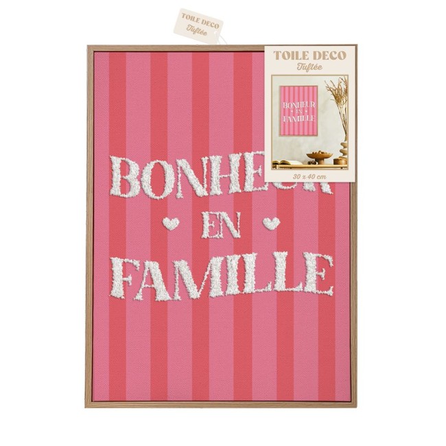 toile tuftée Bonheur en famille 30x40 cm rose toile tuftée Bonheur en famille 30x40 cm rose
